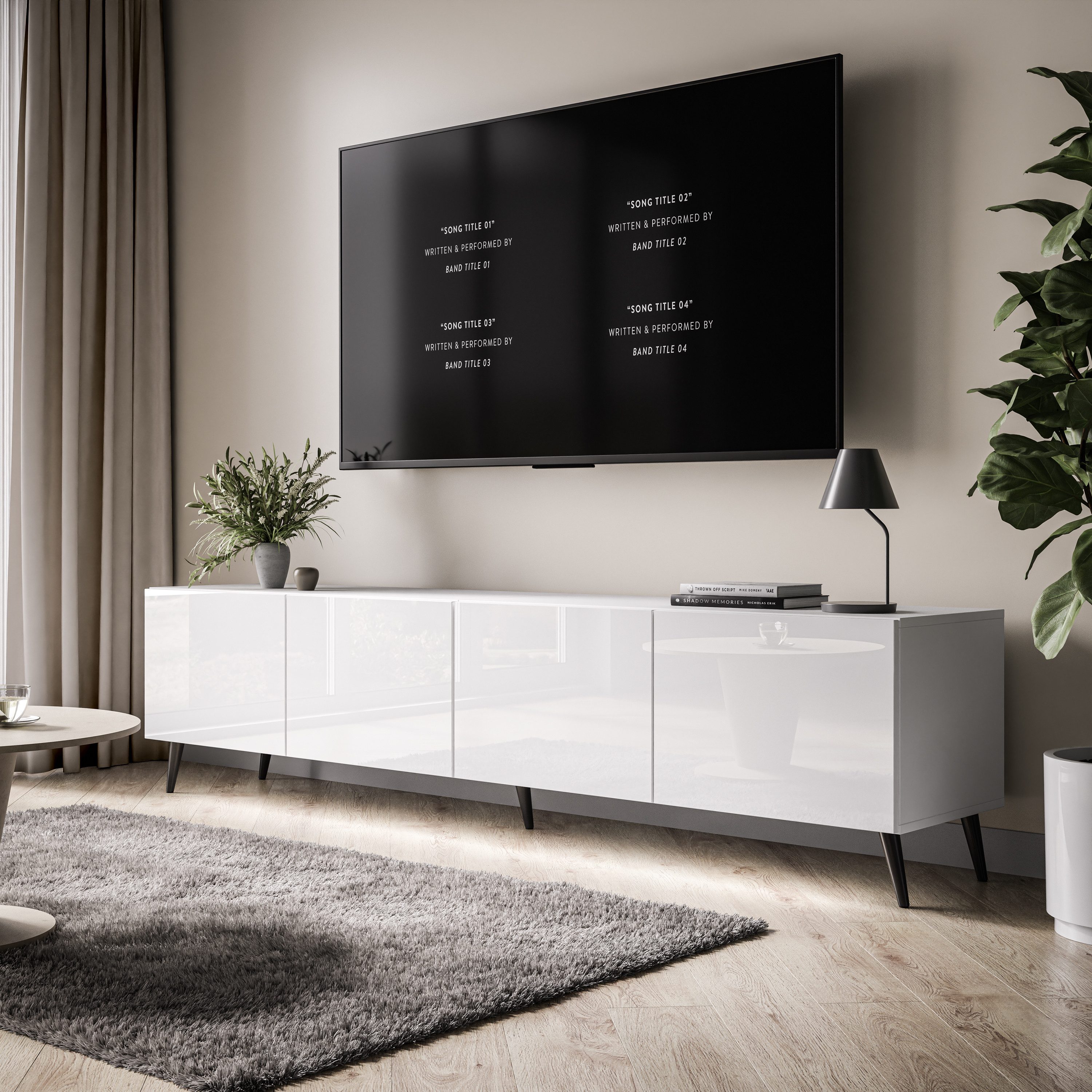 Lookway TV-Schrank AURA 200 Weiß Hohglanz auf Beinen mit LED Beleuchtung Br günstig online kaufen