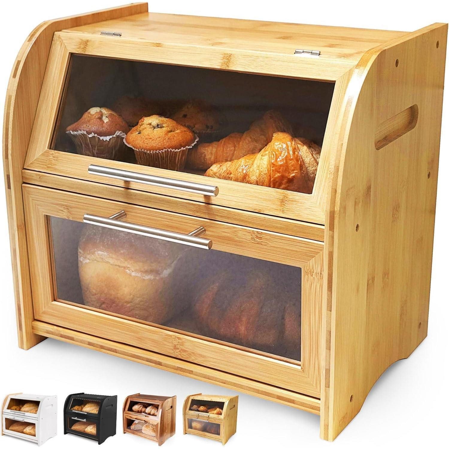 Apace Living Brotkasten XXL Bambus Brotkasten mit Belüftung und Sichtfenster 40x26x37cm