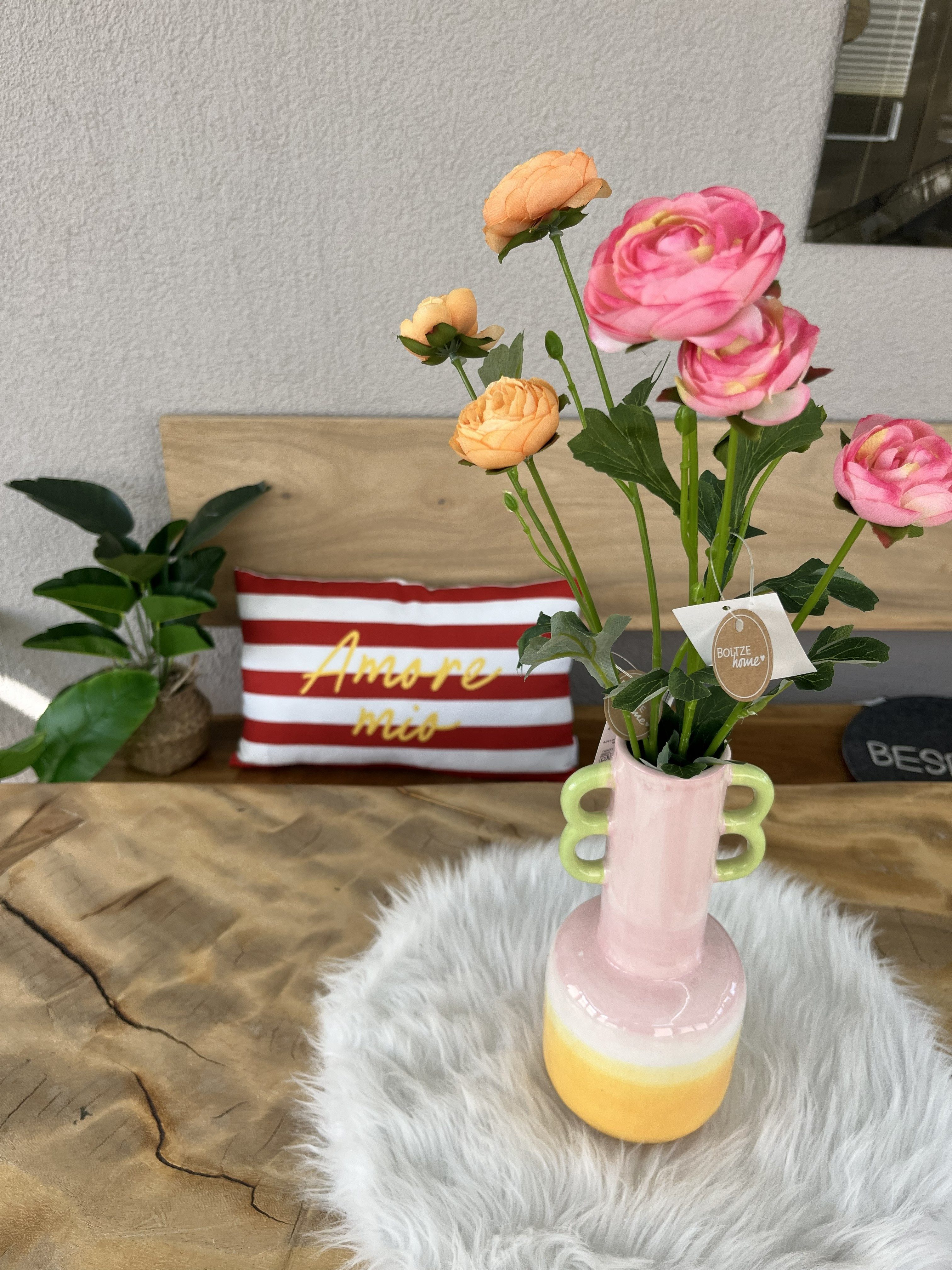 Kunstblume Kunst-Stielblume Ranunkelzweig 2er-Set – H 72 cm - pink und orange, BOLTZE GRUPPE GmbH, Höhe 72 cm