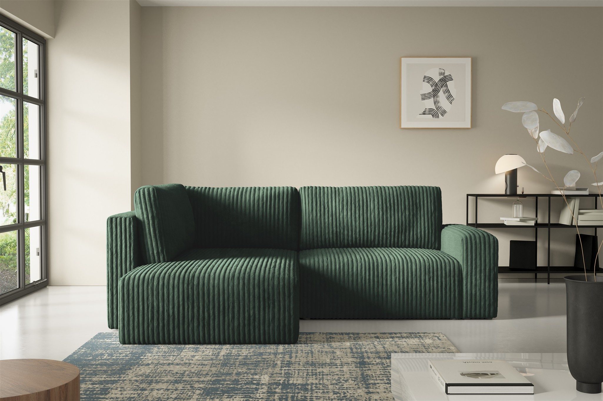 Fun Möbel Ecksofa Sofa FUN ALEGRIA XL mit Schlaffunktion in Velourstoff Tilia, mit Schlaffunktion und Bettkasten, Ottomane Links oder Rechts