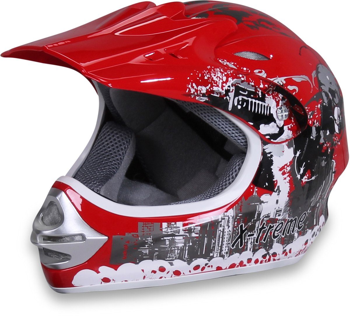 Actionbikes Motors Motocrosshelm »Crosshelm X-treme Rot« (Cross Helme  Sturzhelm Schutzhelm Helm für Motorrad Kinderquad und Crossbike, 1-tlg), 6  Größen - 49-60 cm Kopfumfang - Kinnriemen - Innenpolster