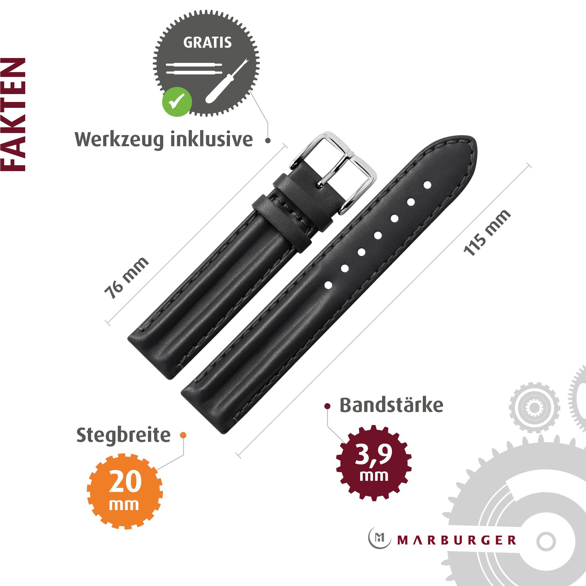 MARBURGER Uhrenarmband 20mm Leder