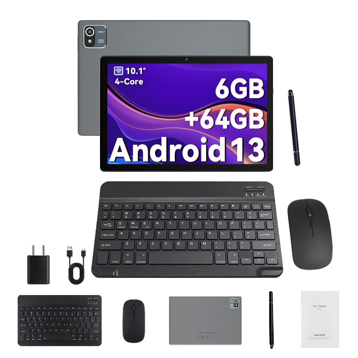 BUFO 10 Zoll Tablet 1280x800 IPS Maus Tastatur Handschrift Stift Set Tablet (10", 64 GB, Dual-Kamera)