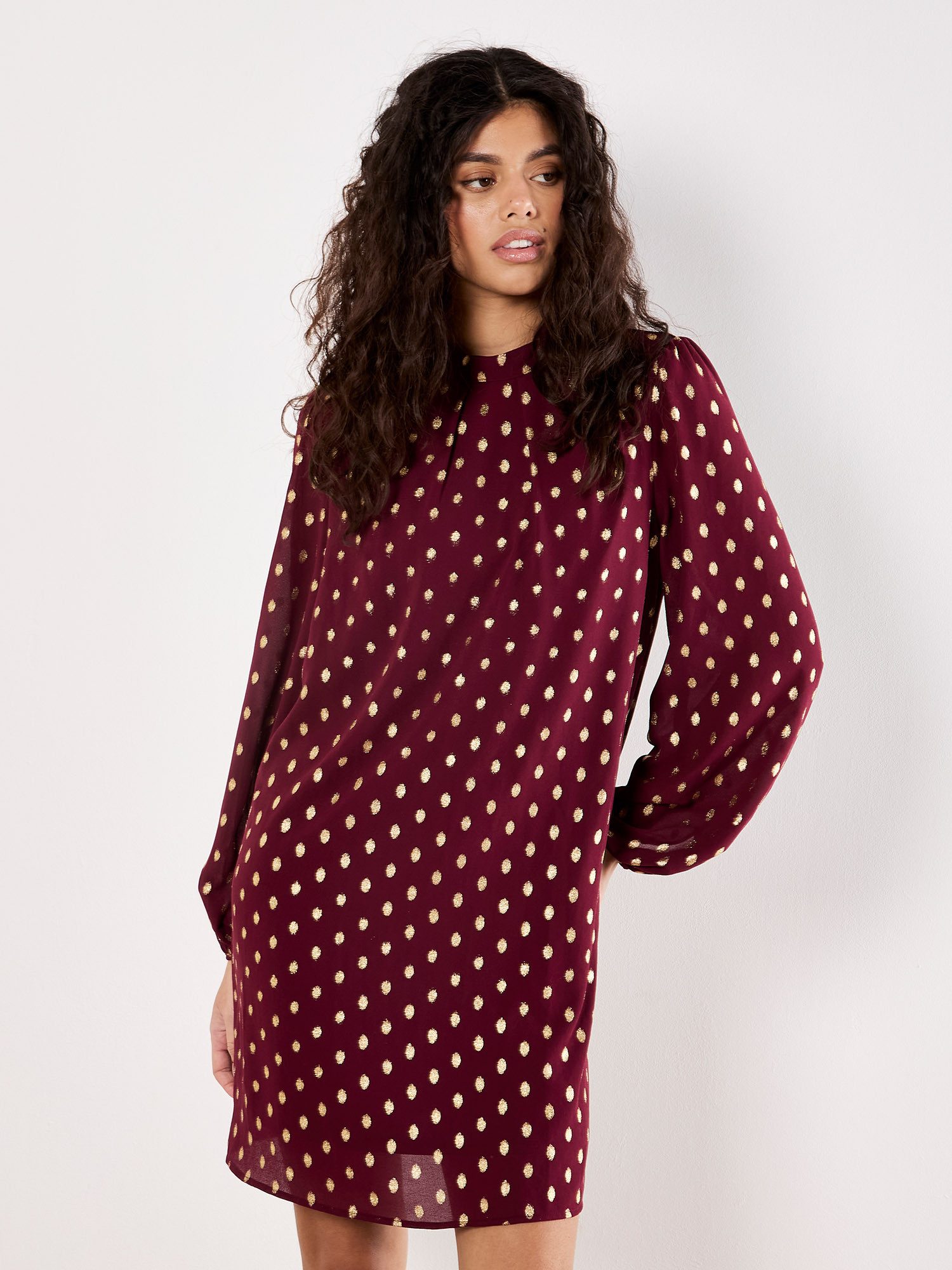 Apricot Chiffonkleid Minikleid mit Goldfoliendruck günstig online kaufen