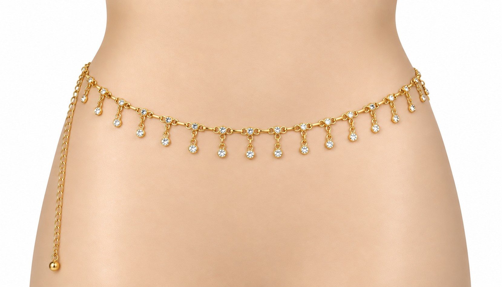 Der Trachtler Kettengürtel Damen Gold Dirndlkette Taillenkette Hüftkette mit funkelnden Straßsteinen