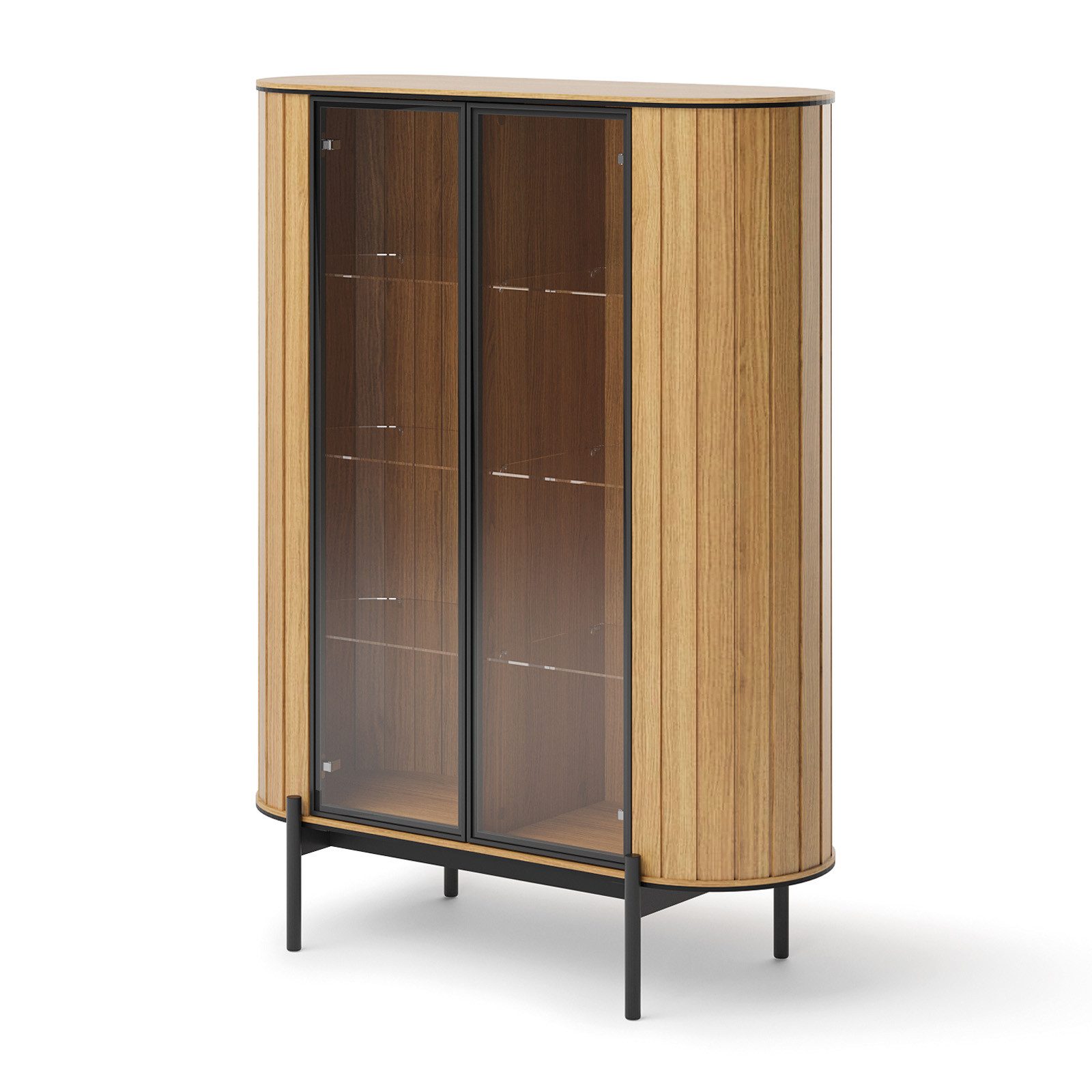 HAUSELEMENT Standvitrine ROTTO RT-10 Vitrine mit LED-Beleuchtung 107 cm Regalschrank Abgerundete