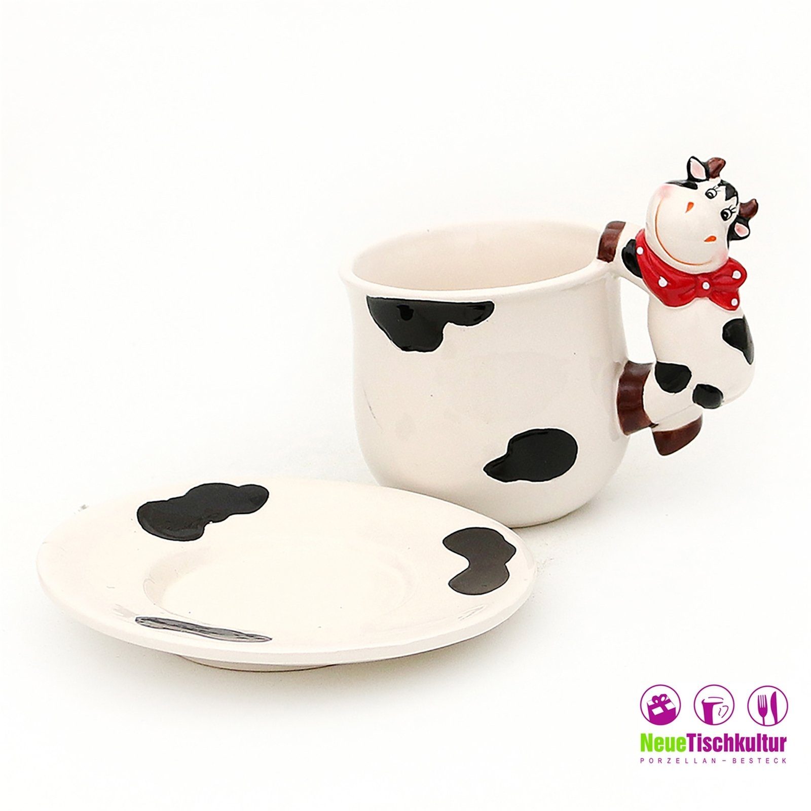 Tasse mit Kuh, Tasse Neuetischkultur Keramik Unterteller