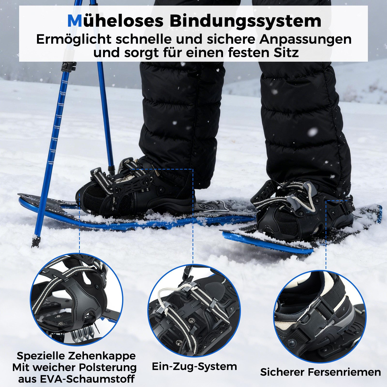 COSTWAY Schneeschuhe, mit Trekkingstöcken, Schuhgröße 35-40 bis 68kg