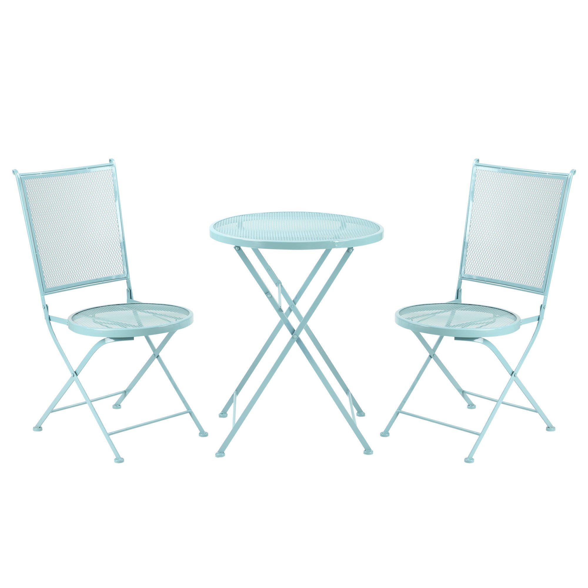 MC Star Balkonset für 2 Personen Bistro-Set mit 1 Tisch und 2 faltbaren, (Metall blau, ideal für Terrasse und Balkon)