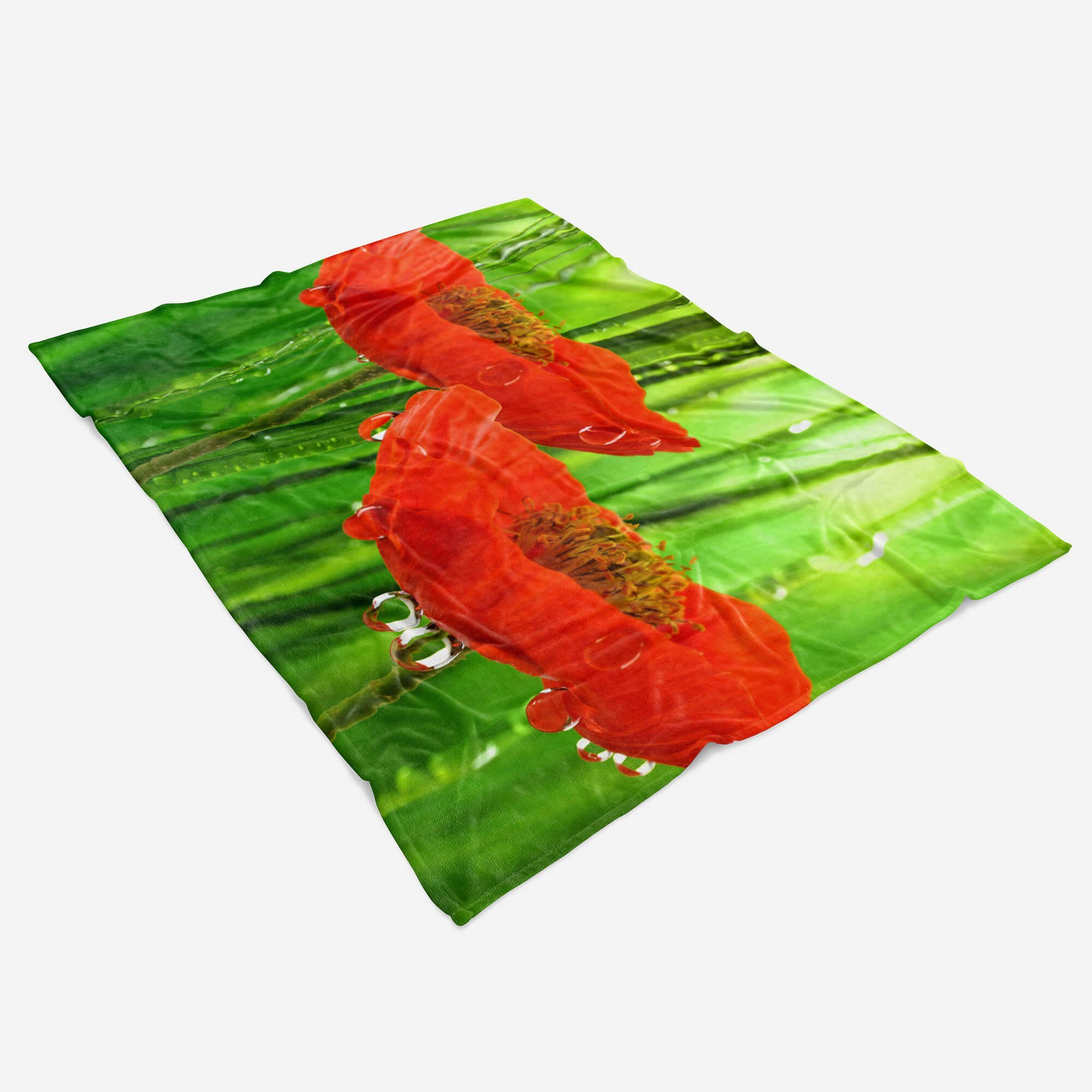 Sinus Art Rot Handtuch Saunatuch Handtuch (1-St), Fotomotiv mit Baumwolle-Polyester-Mix Handtücher Grü, Kuscheldecke Mohnblumen Strandhandtuch
