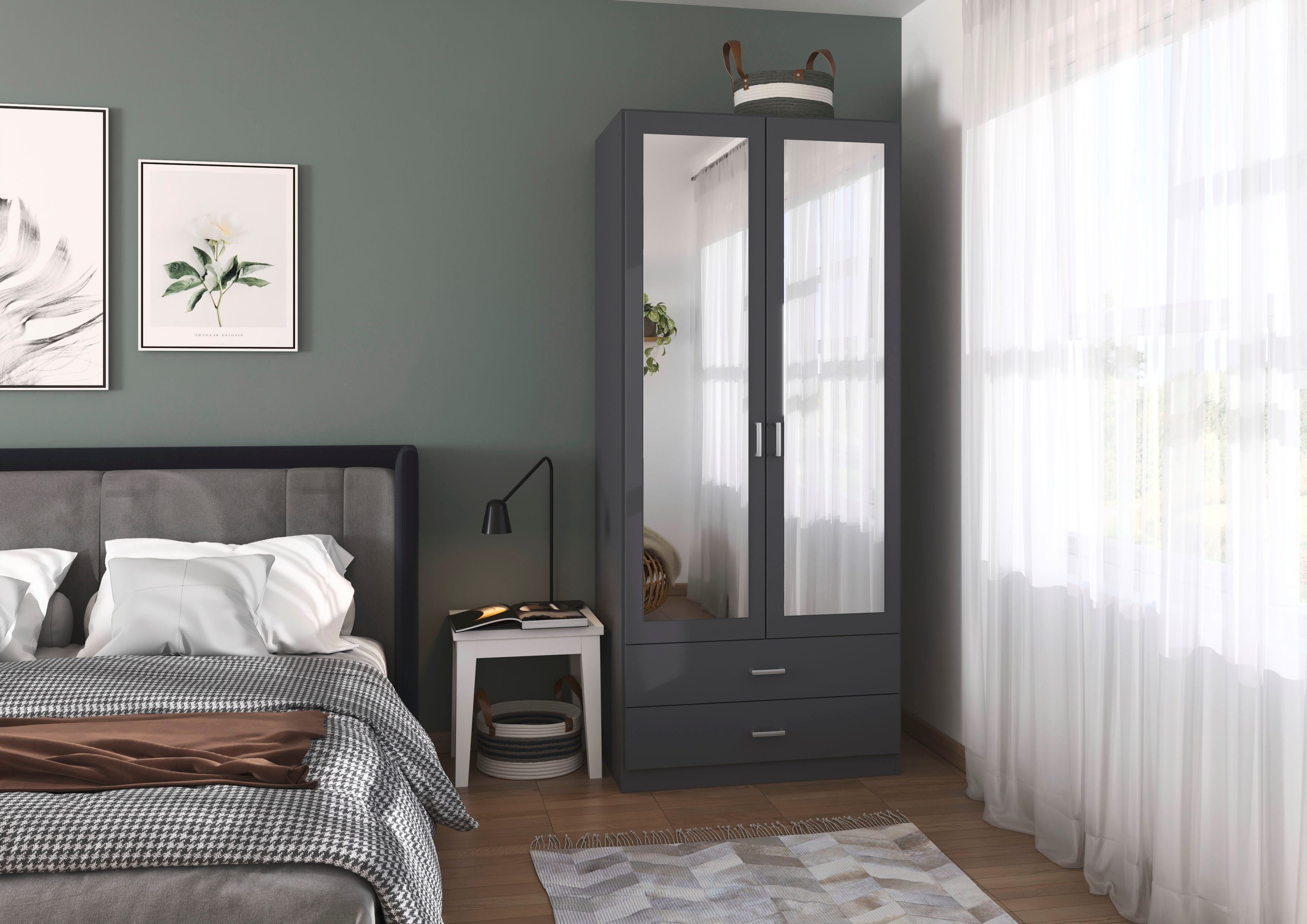 rauch Kleiderschrank Schrank Garderobe Ankleide GAMMA Breiten 91/136/181/226/271/315/360 cm (in 3 Ausstattungen BASIC/CLASSIC/PREMIUM (inkl. SOFT-CLOSE-Funktion) verschiedene Griff-Varianten, mit Spiegel TOPSELLER MADE IN GERMANY