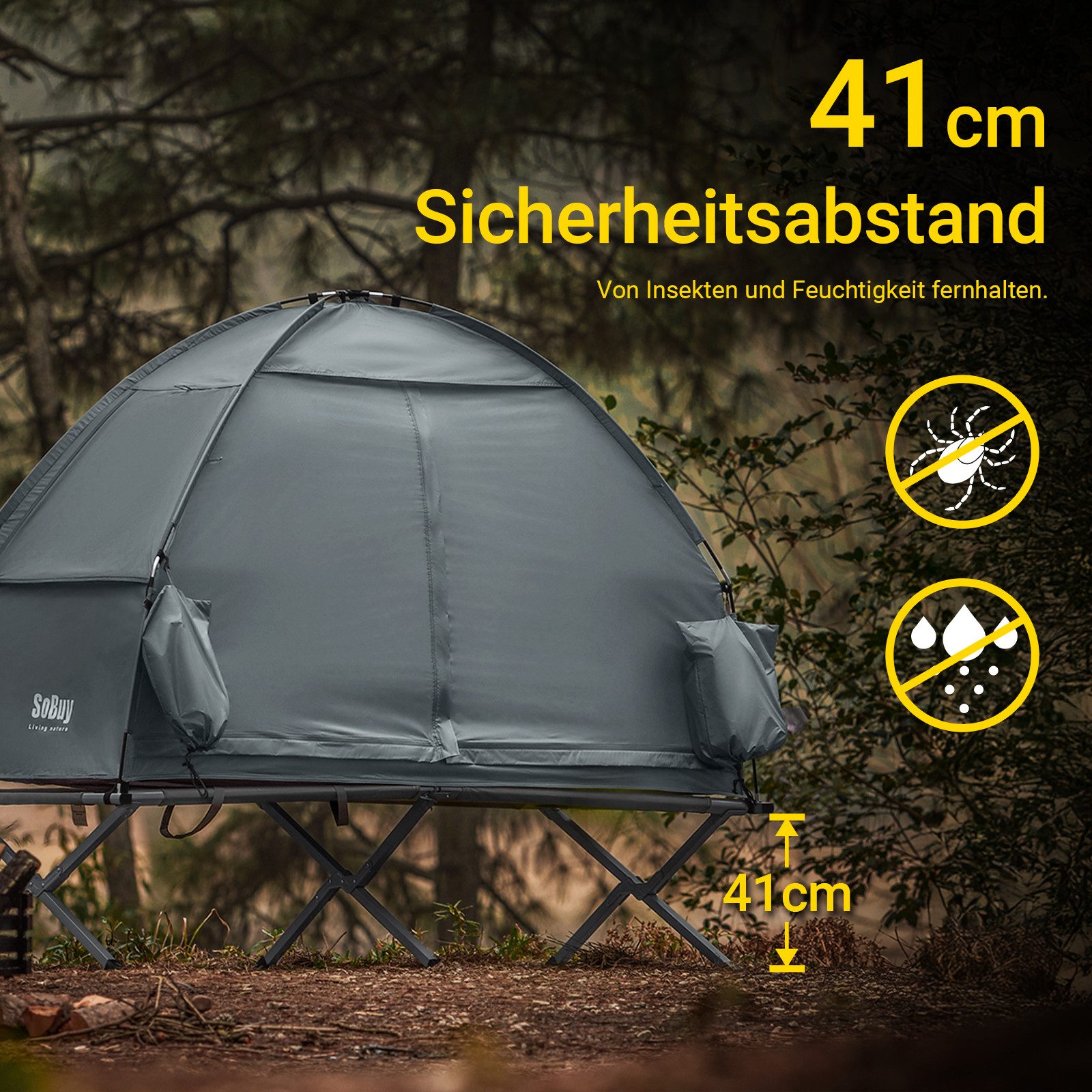 SoBuy Feldbett OGS32, Vorzelt Wasserdichtes Campingbett Campingliege Familienzelt Feldbett mit Zelt 1/2 Personen 7in1 Wurfzelt mit Luftpumpe,Campingzelt