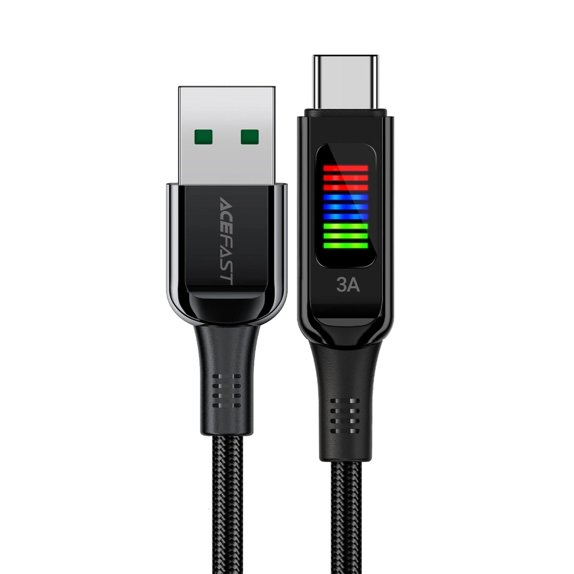 Acefast C7-04 Ladekabel USB-A USB-C 60 W 1,2 m Kabel mit Display – Schwarz Smartphone-Kabel