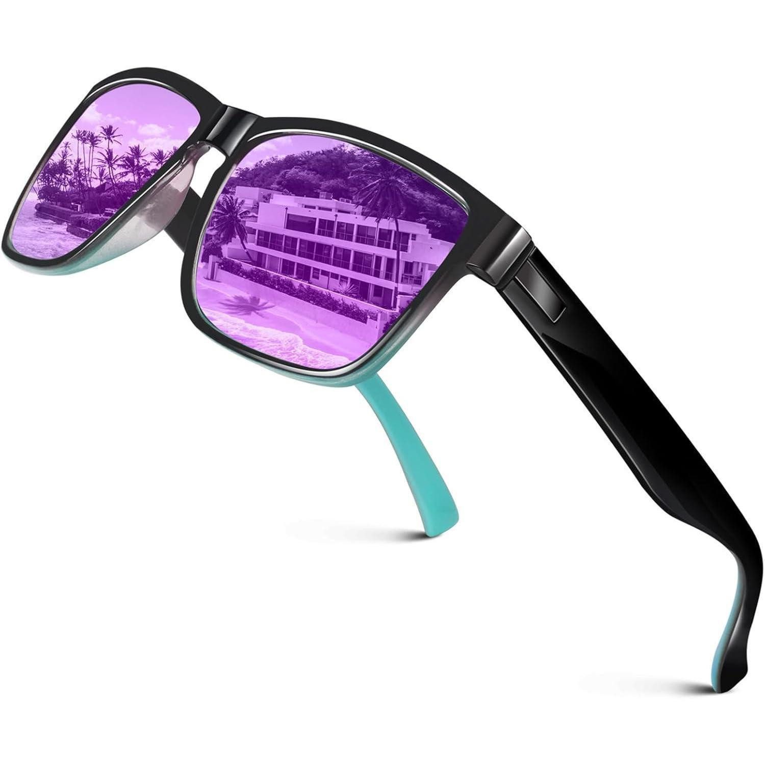 LuxusKollektion Wayfarer Sonnenbrille polarisiert verspiegelt Lila & Blaue Rahmen Lila Linse