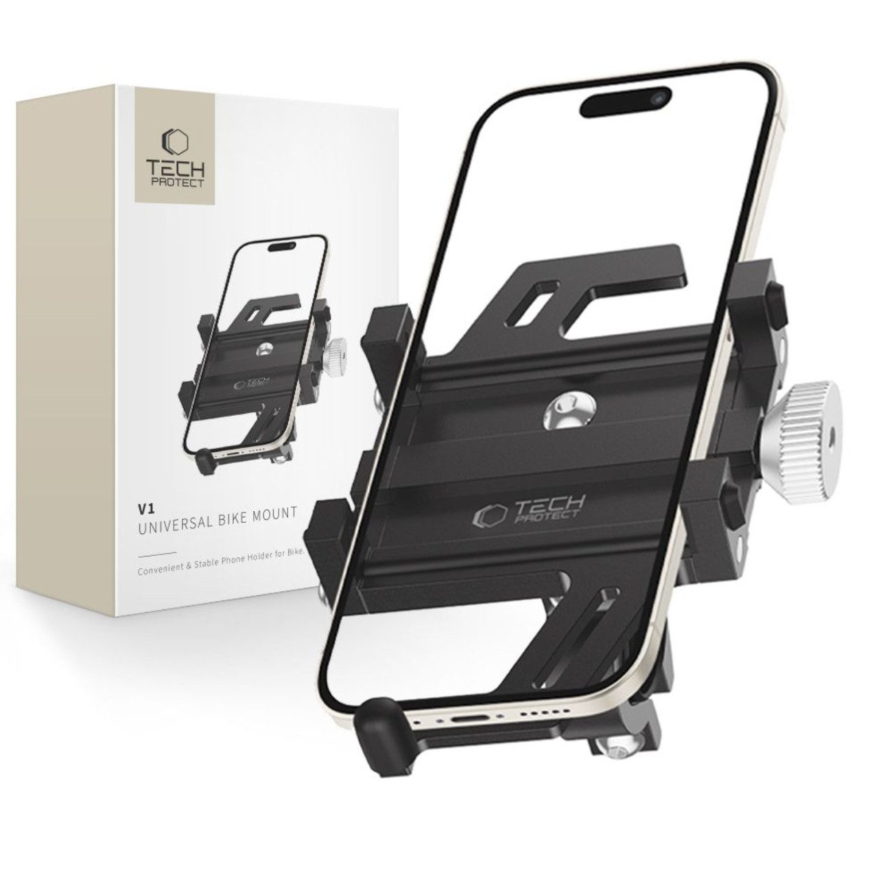 TECH PROTECT Mobile Phone Holder V1, (up to 7 inches, 1 x Tech-Protect V1 bicycle mount, all-metal bicycle mount with 360° swivel joint)