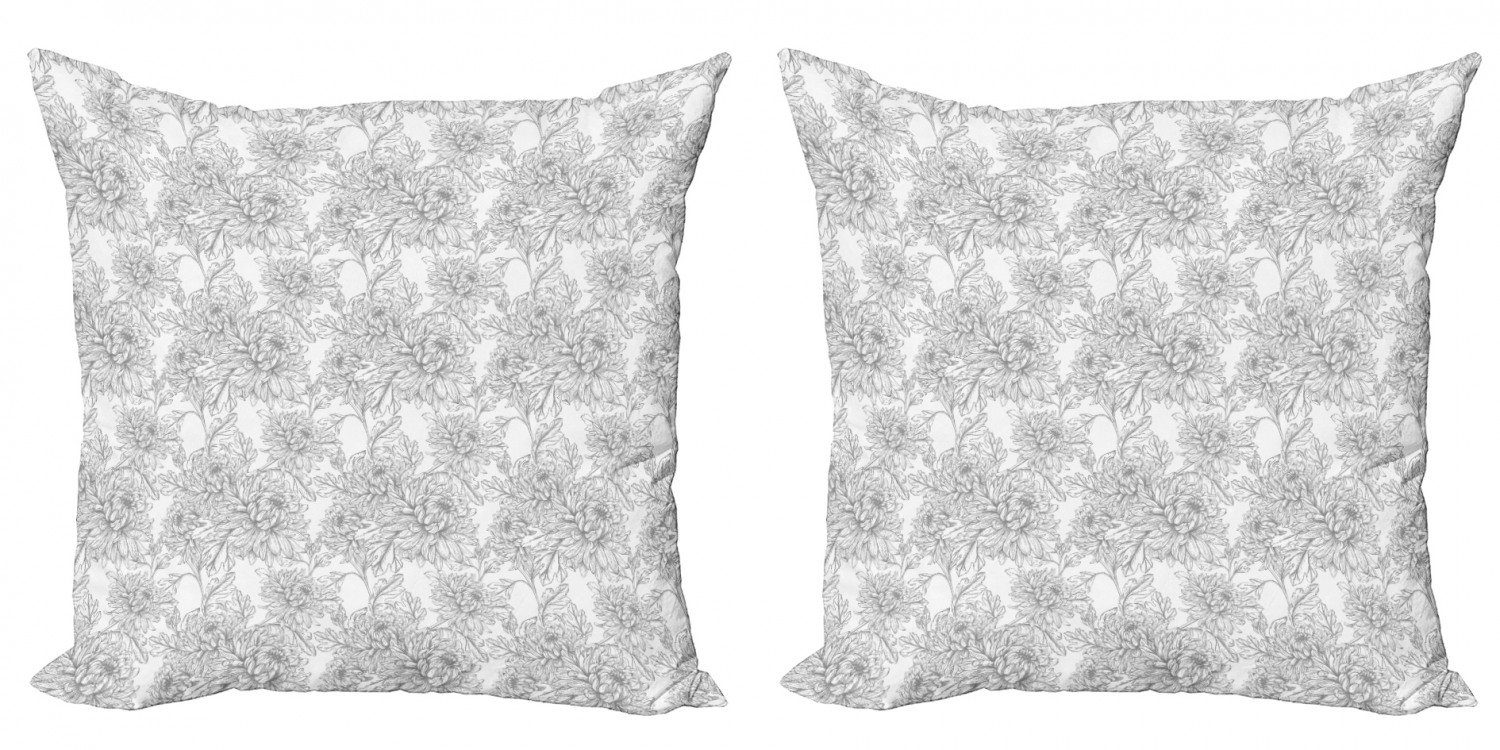Kissenbezüge Modern Accent Doppelseitiger Digitaldruck, Abakuhaus (2 Stück), Grau und Weiß Chrysantheme