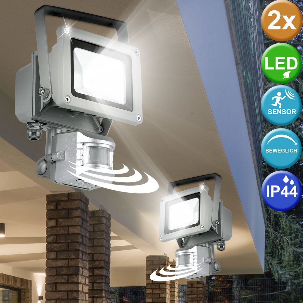 LED Wandstrahler, 2er Set 10 Watt LED Wand Bau Strahler Fluter