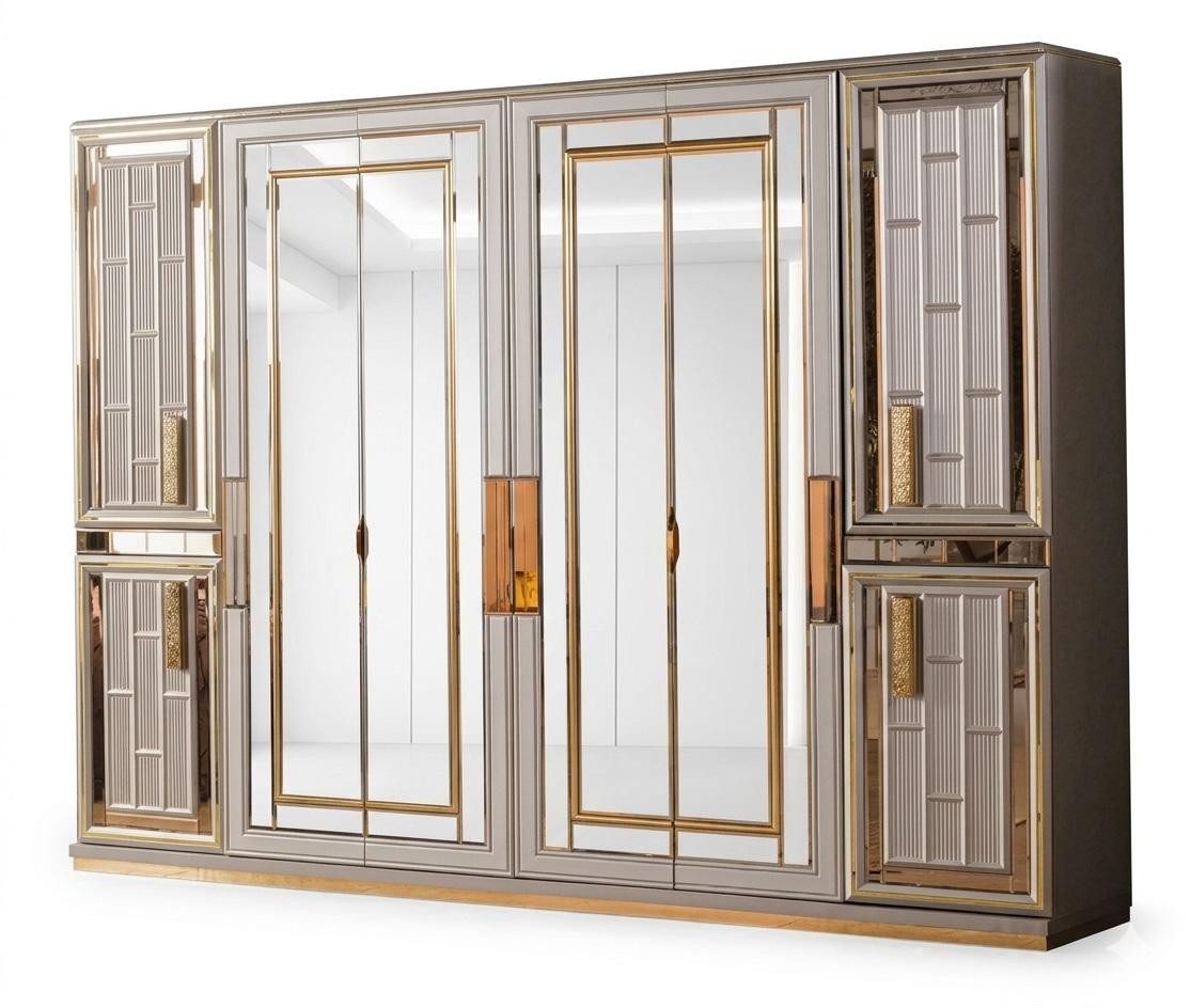 JVmoebel Komplettschlafzimmer Schlafzimmer Set Bett Kleiderschrank 2x Nachttische Grau Moderner Stil, (4-tlg), Made in Europa