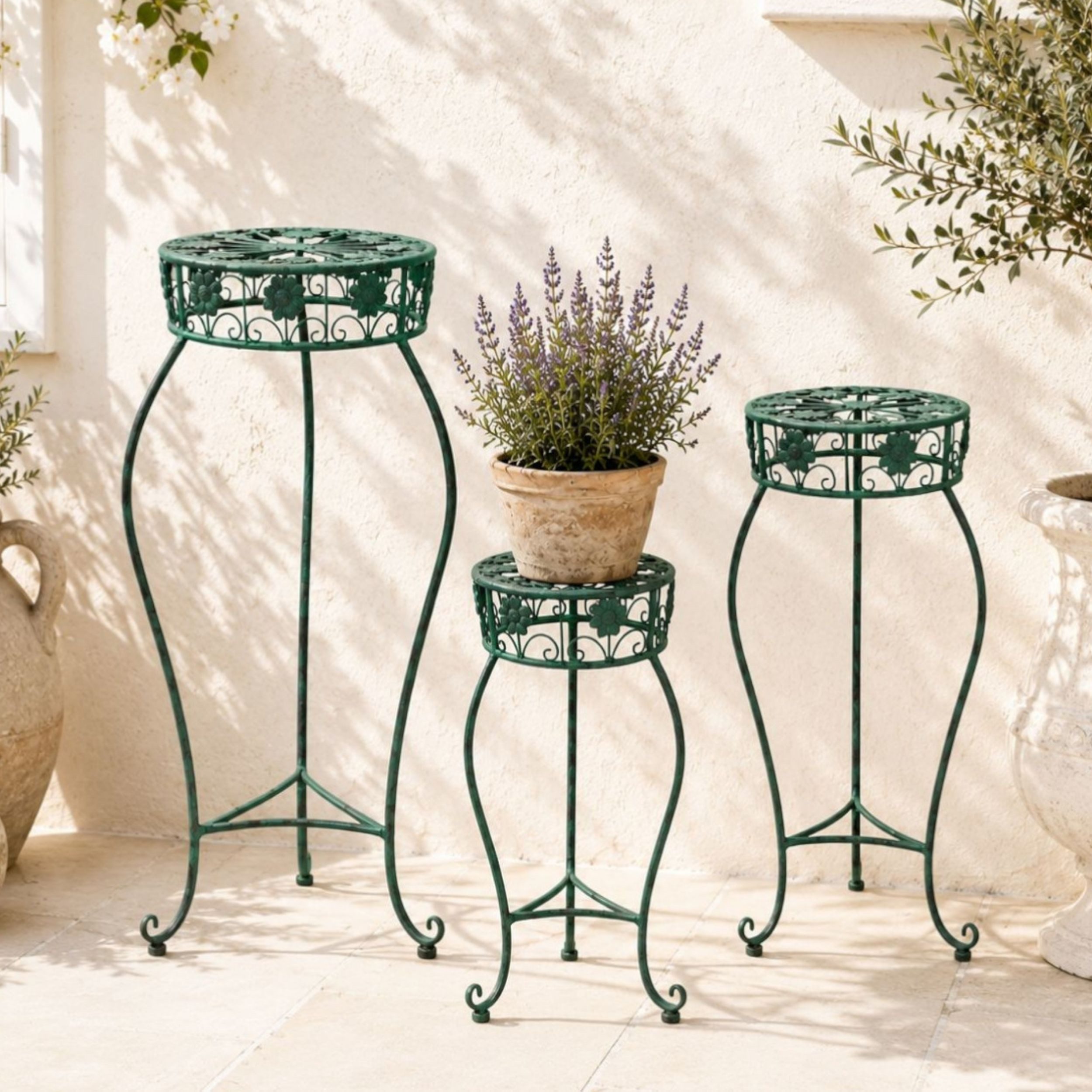 DanDiBo Blumenhocker Metall Grün Blumenhocker 3er Set Blumensäule Antik