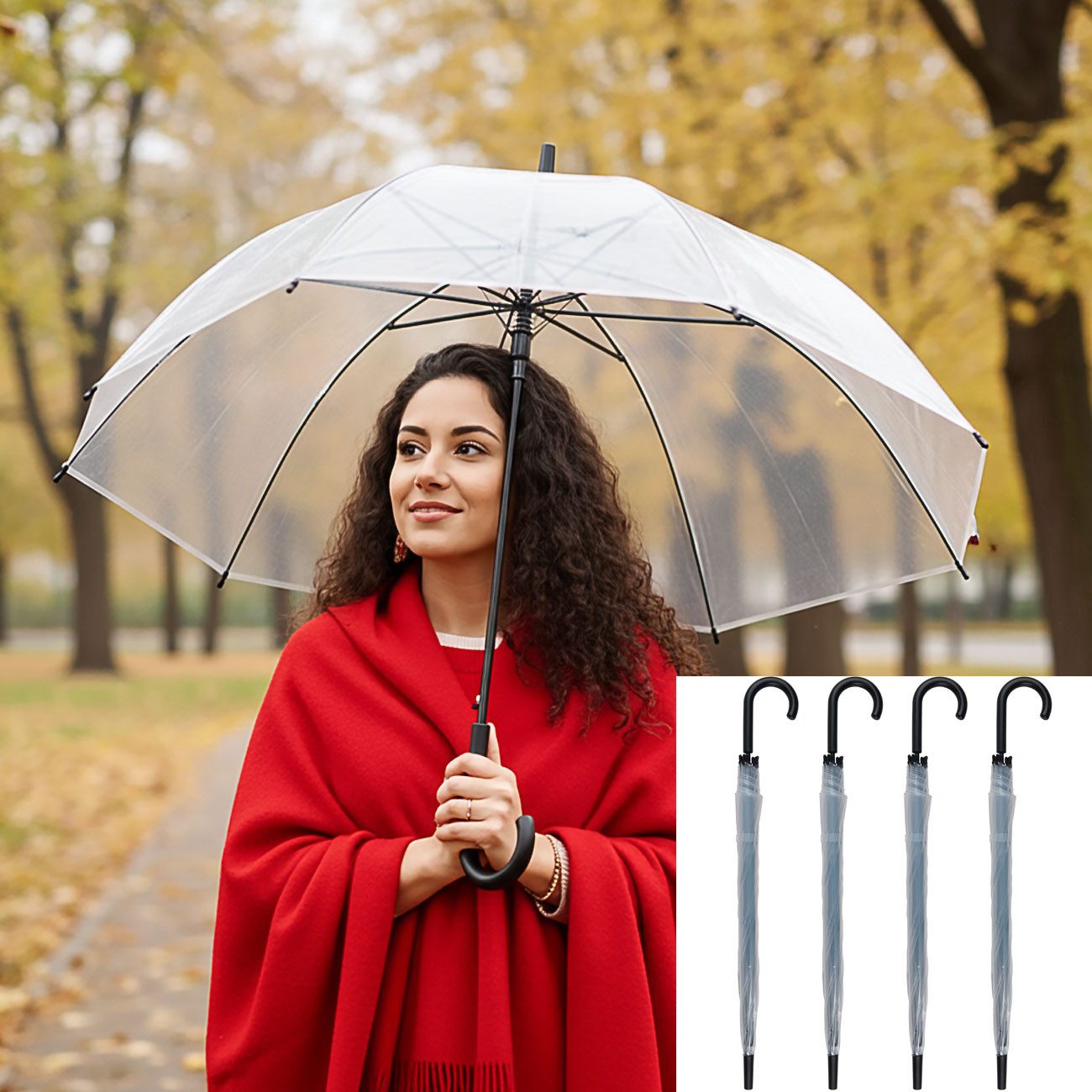 Kinzo Stockregenschirm Transparenter Kuppel-Regenschirm Ø 100 cm klare Sicht bei Regen, wasserdicht, windstabil, pflegeleicht, lichtdurchlässig