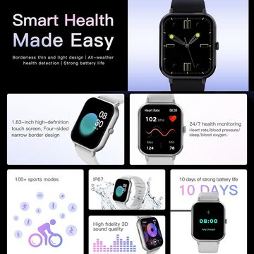 LWEARKD Smartwatch (1,83 Zoll, iOS Android), mit Telefonfunktion IP68 Wasserdicht 123 Sportmodi Aktivitätstracker