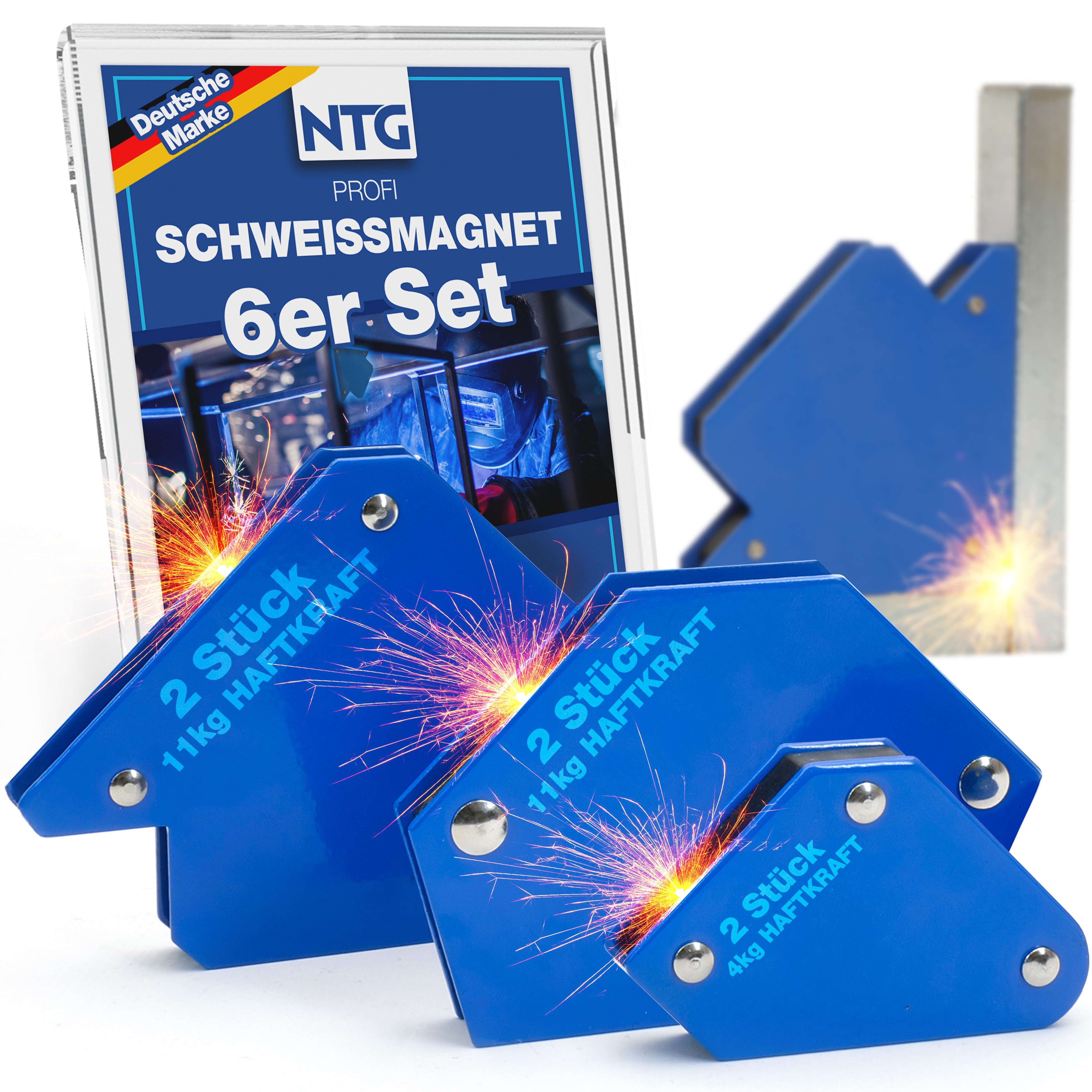 NTG Nutzfahrzeug Technik GmbH Magnet-Schweißwinkel Set 6 Stück mit hoher Haftkraft Schweißzubehör Winkelmagnet zum Heften, Magnetwinkel mit 30°, 45°, 60°, 75°, 90°, 135°
