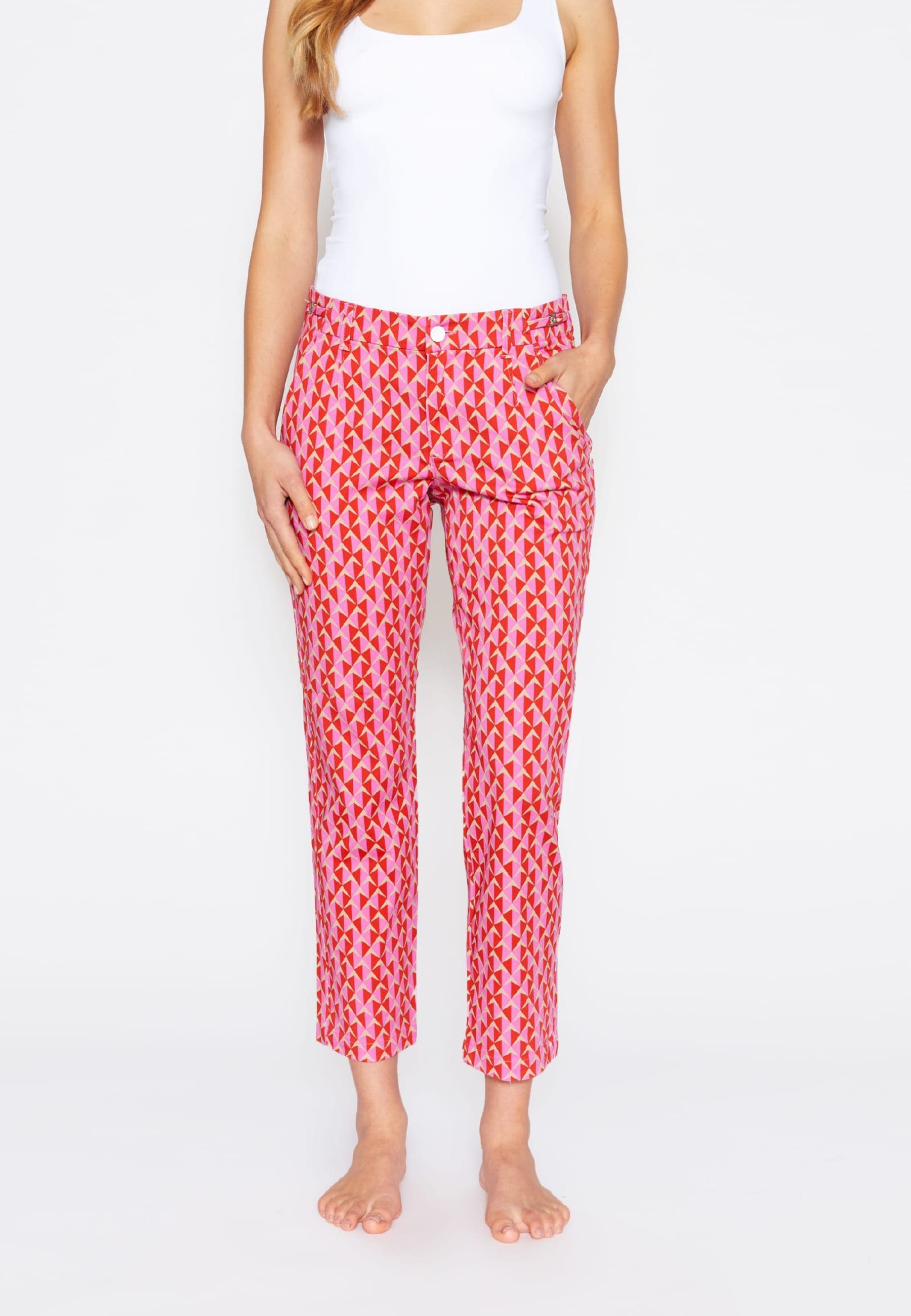 AENGELS Stoffhose Hose Detail Straight mit grafischem Print mit Label-Applikationen PINK