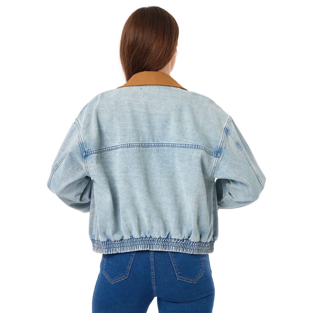 Ital-Design Jeansjacke Trendige Jeansjacke mit Kontrastkragen für Damen (90 günstig online kaufen