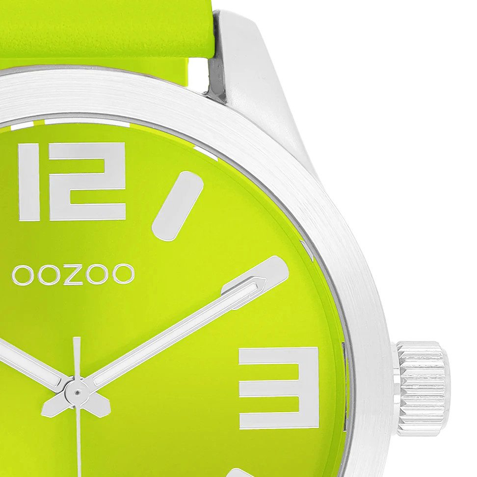 OOZOO Quarzuhr XXL Armbanduhr C11652 – lemongrünes Design, Lederband, 46 mm