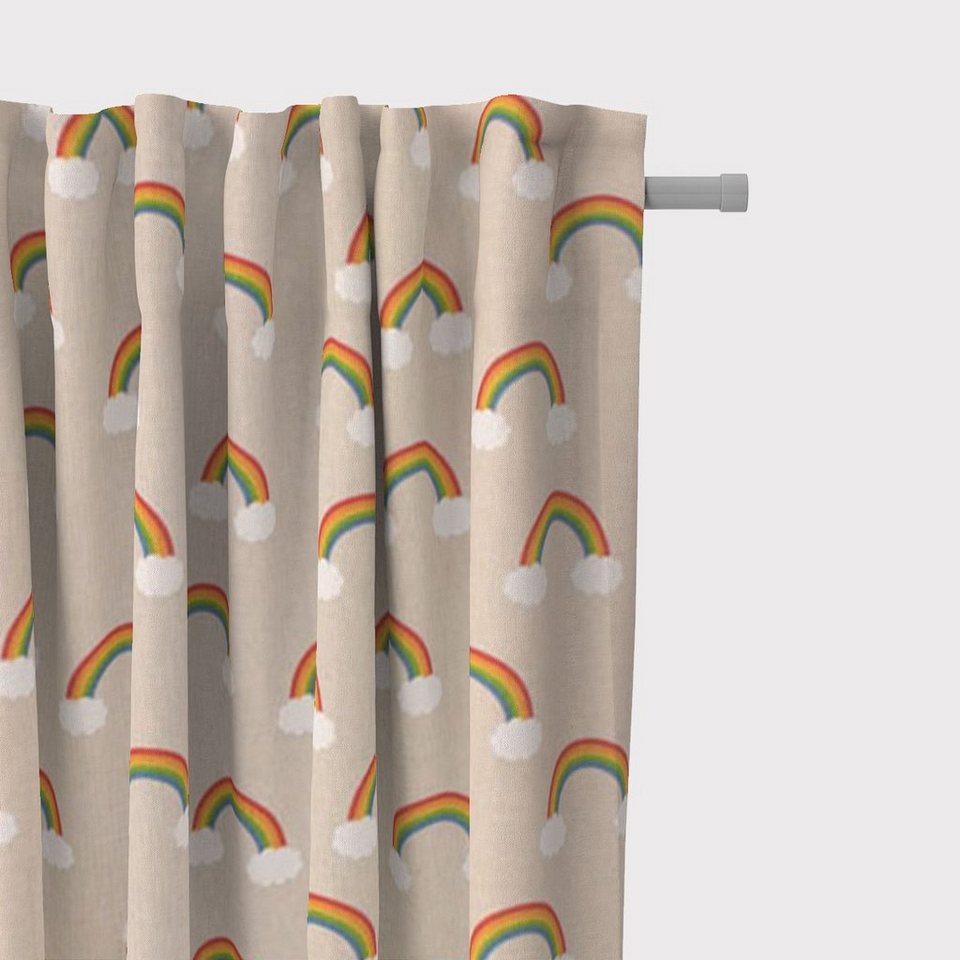 Vorhang SCHÖNER LEBEN. Vorhang Over the Rainbow Regenbogen Wolken natur  bunt 2, SCHÖNER LEBEN., Smokband (1 St), blickdicht, Baumwolle, handmade,  made in Germany, vorgewaschen