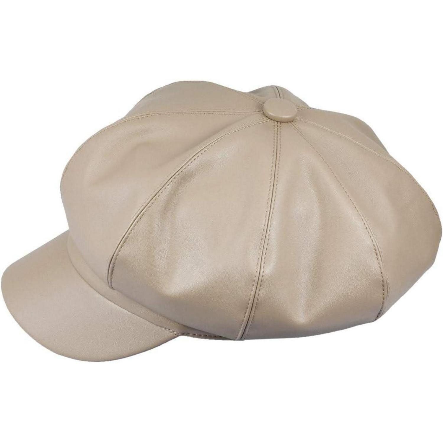 LuxusKollektion Baskenmütze Baskenmütze PU Leder Zeitungsjunge Damen Einheitsgröße Khaki