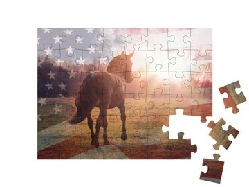 puzzleYOU Puzzle Amerikanisches Quarter-Pferd mit der USA-Flagge, 48 Puzzleteile, puzzleYOU-Kollektionen Pferde, Westernpferde