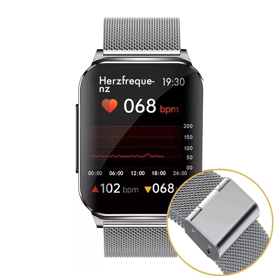 Knauermann Pro 2 Plus (2023) Smartwatch (1,83 Zoll), inkl. Schnell-Ladekabel Metallarmband Silber-Metallarmband Silber | silber