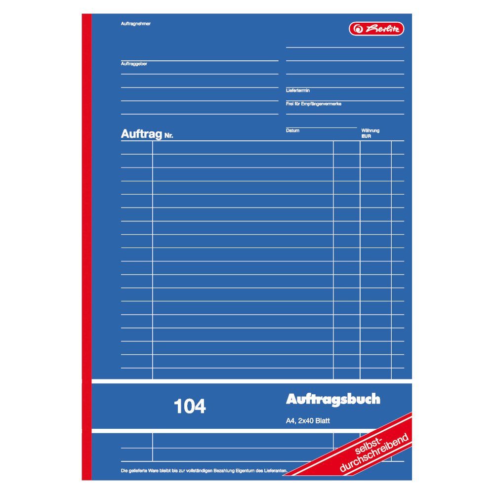 Thumbnail - Herlitz Geschäftspapier Herlitz Auftragsbuch 104 / A4 / 2x 40 Blatt / selbstdurchschreibend