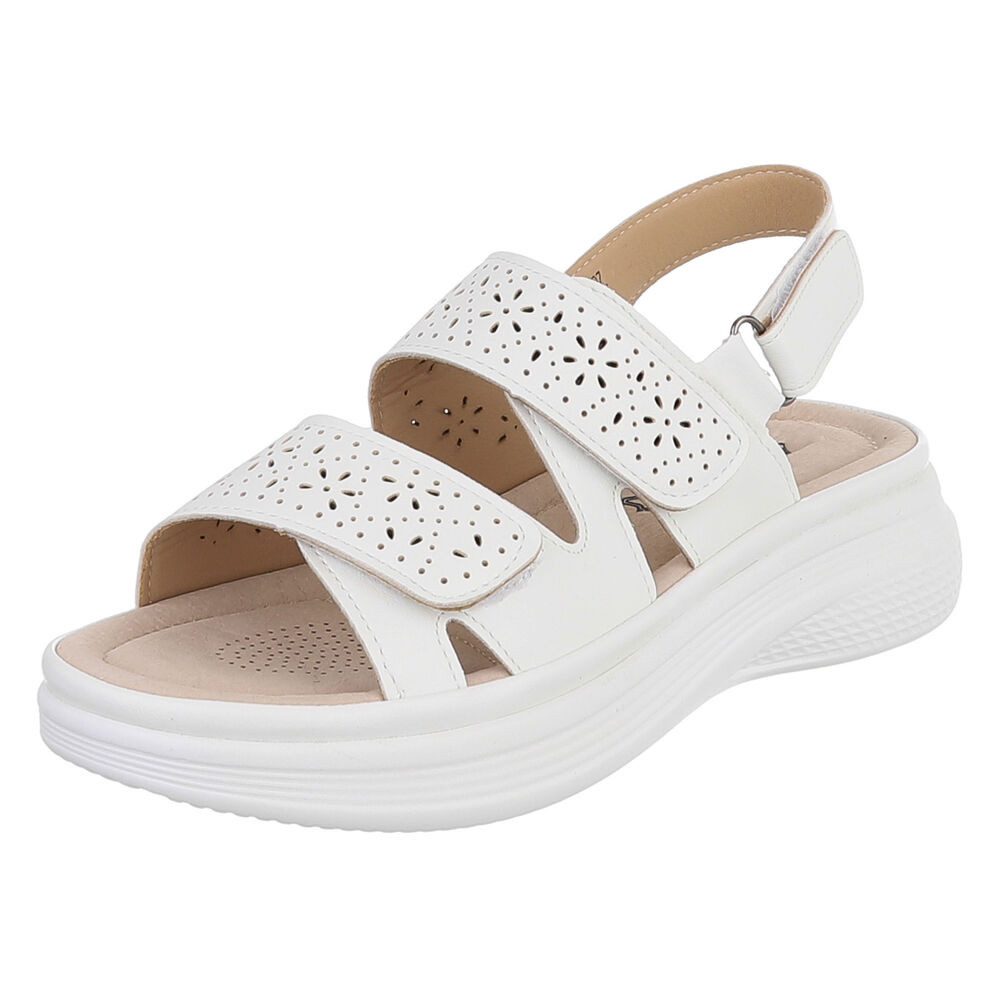 Ital-Design Damen Komfortsandale mit Klettverschluss und Profilsohle Plateausandaletten (91849396) Keilabsatz/Wedge Keilsandaletten in Weiß