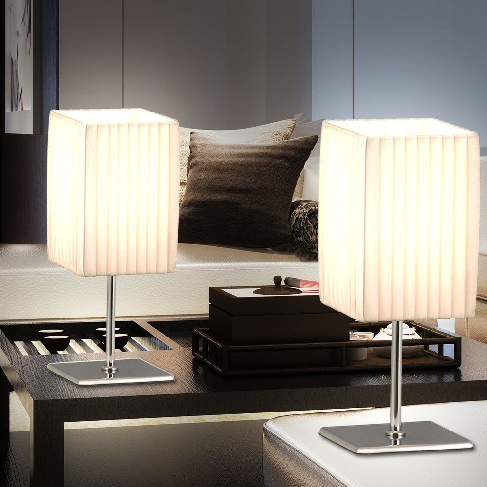 Wohn etc-shop Tischleuchte, Lese Tisch Beleuchtung LED Zimmer inklusive, Textil Chrom Warmweiß, Lampe Leuchtmittel
