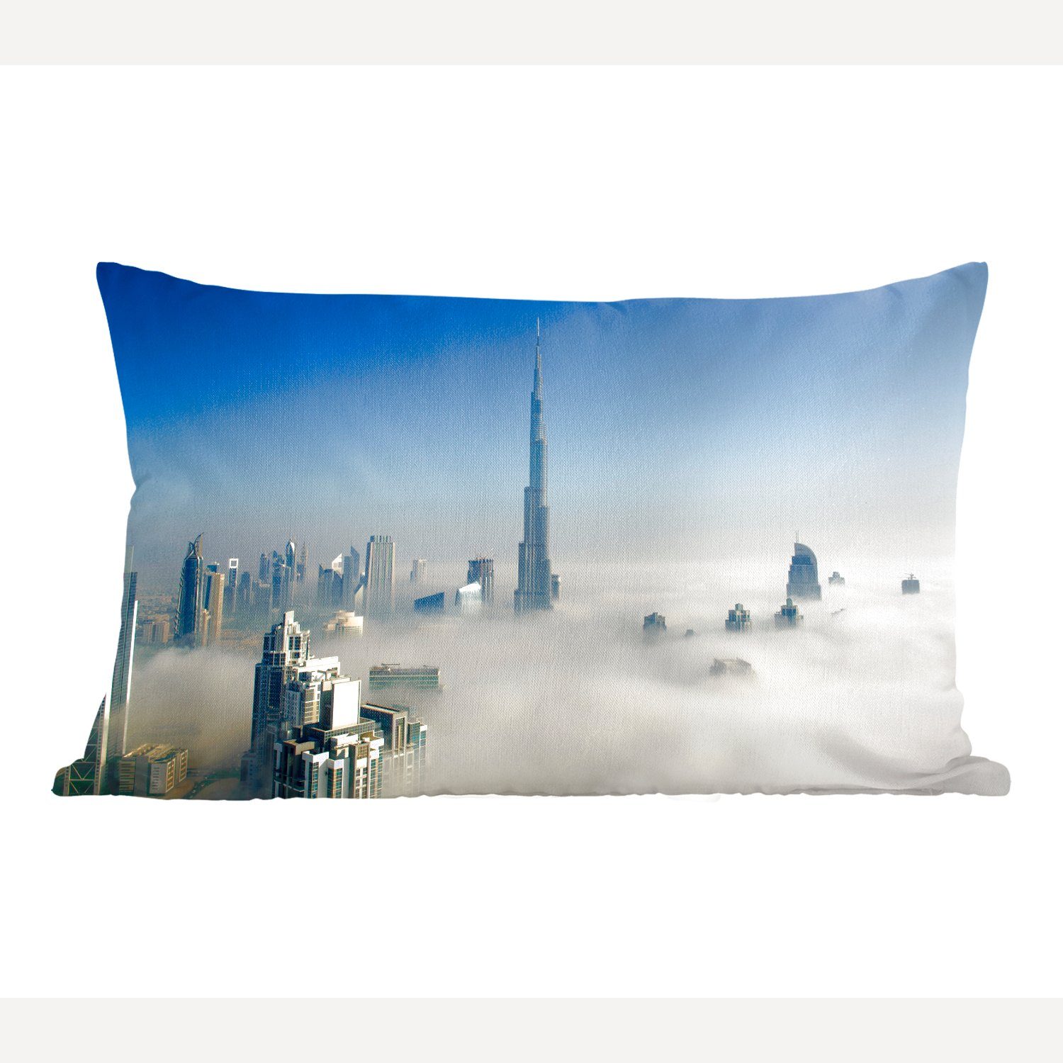 mit Dekokissen Khalifa Schlafzimmer Füllung, Dekokissen Zierkissen, in Burj unter dem Wohzimmer Morgen Nebliger MuchoWow Dekoration, Dubai,