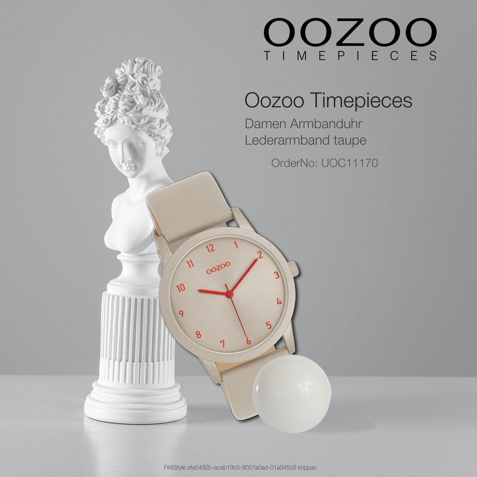 OOZOO Quarzuhr Oozoo Damen Armbanduhr Timepieces Analog, (Analoguhr), Damenuhr rund, mittel (ca. 38mm), Lederarmband taupe, grau, Fashion