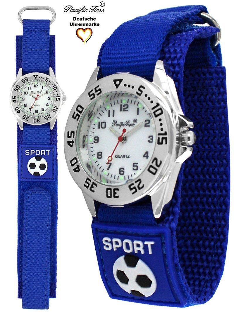 Pacific Time Quarzuhr Kinder Armbanduhr Fußball Stoffarmband Klettverschluß, Gratis Versand