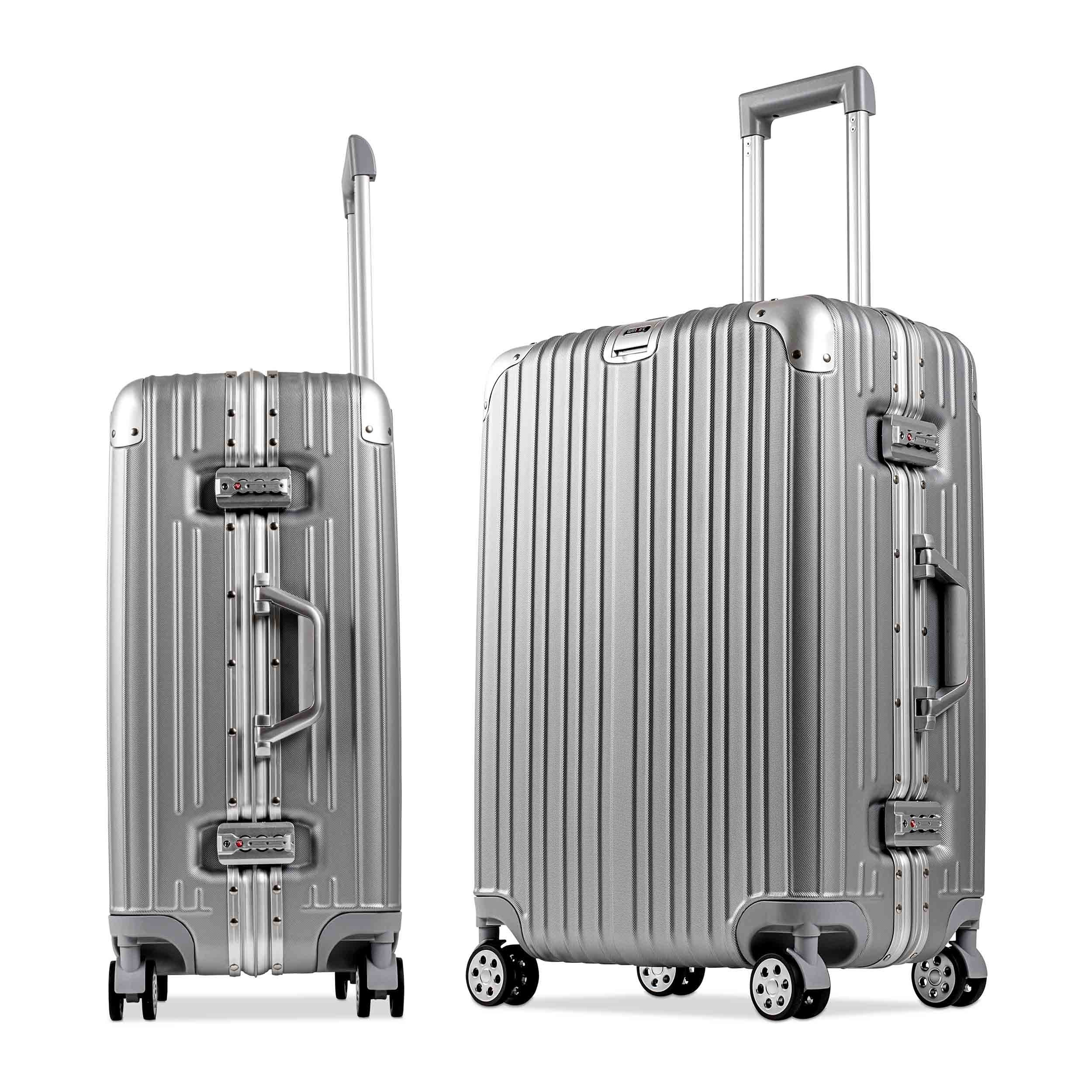WINLIFE Koffer Größe L Reisekoffer Alu-Rahmen mit ABS & TSA Nummern-Schloss  67cm, Robustheit/Kabinentrolley/Handgepäck Farbe-Silber