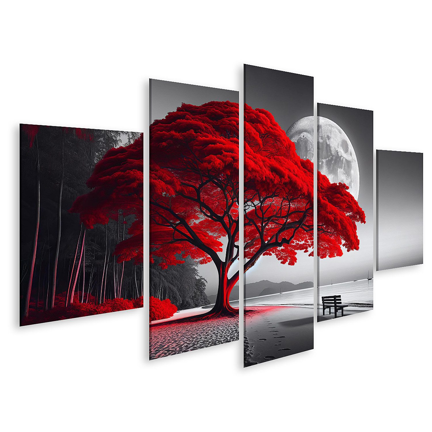 islandburner Leinwandbild Leuchtend Roter Baum an Einem Stillen Strand mit günstig online kaufen