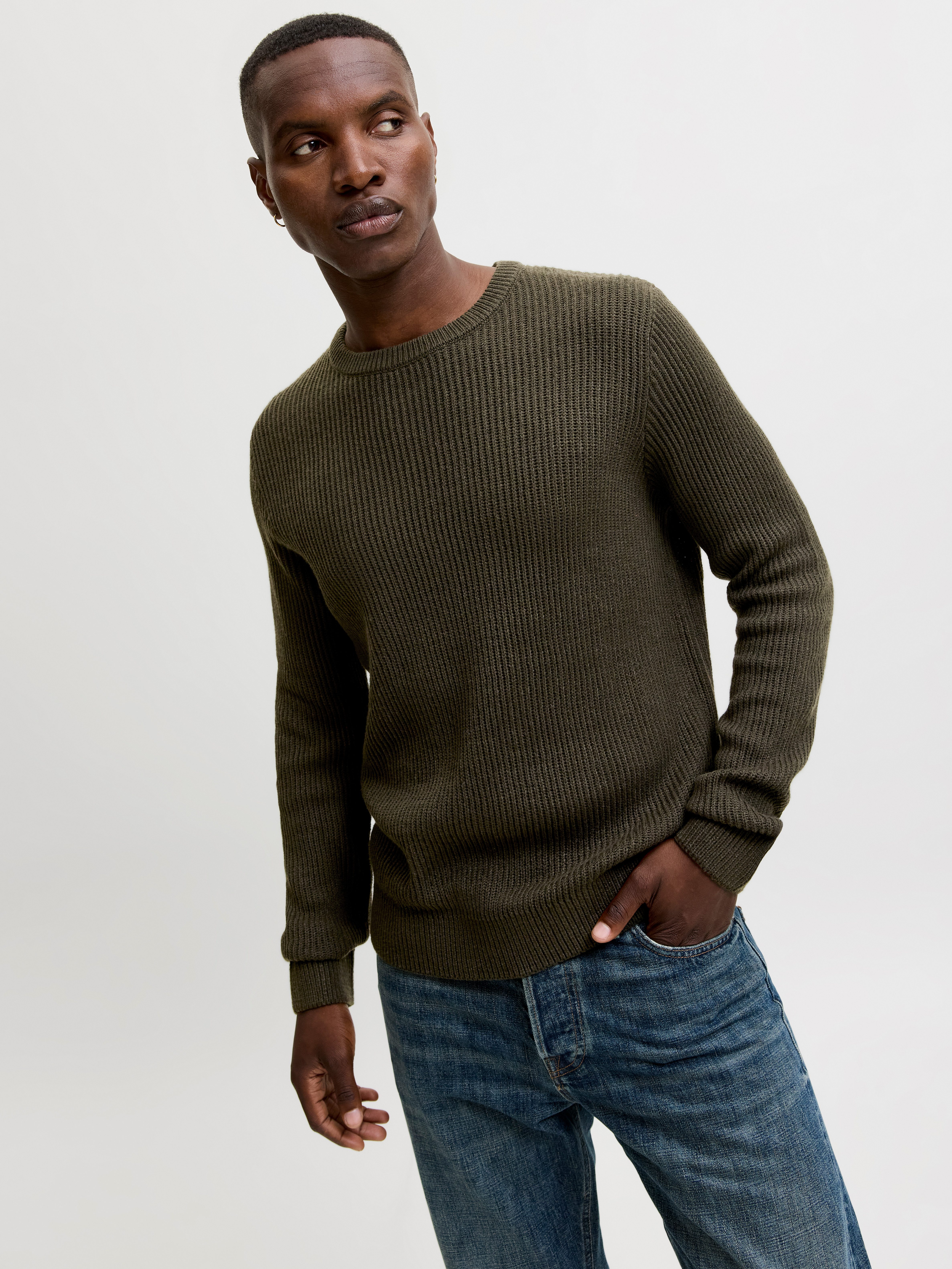 Jack & Jones Rundhalspullover JJPANNEL KNIT CREW NECK AW26 Materialmix, regular fit – Bild 2 von 5