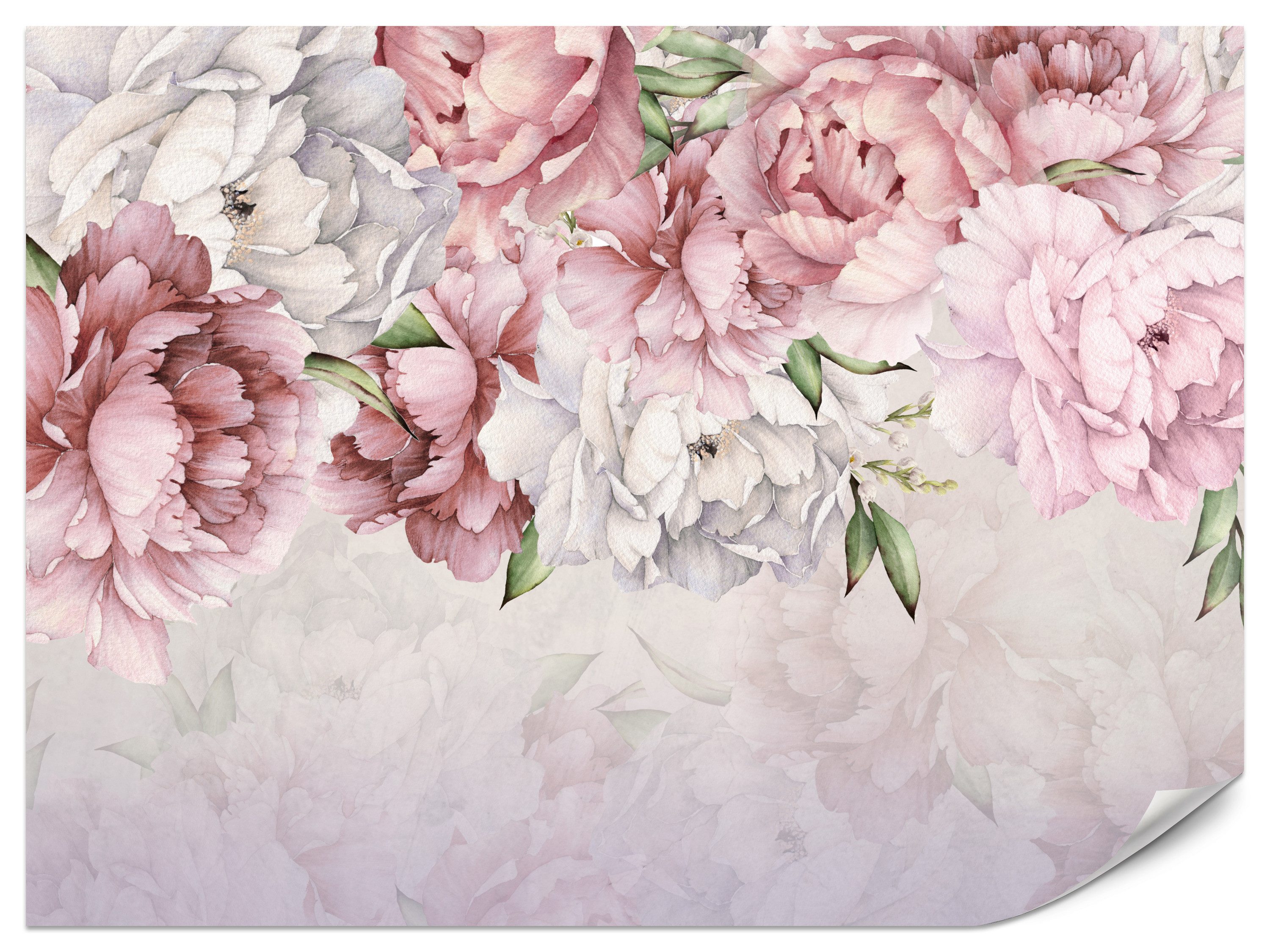 Muralo Fototapete Vliestapete - Pfingstrosenblüten, Elegante Komposition, Rosatöne, Glatt, Grafisch, (Packung, 1 St., 100x70 cm), Kleber im Set, 3D-Optik, Wohnzimmer-Dekoration