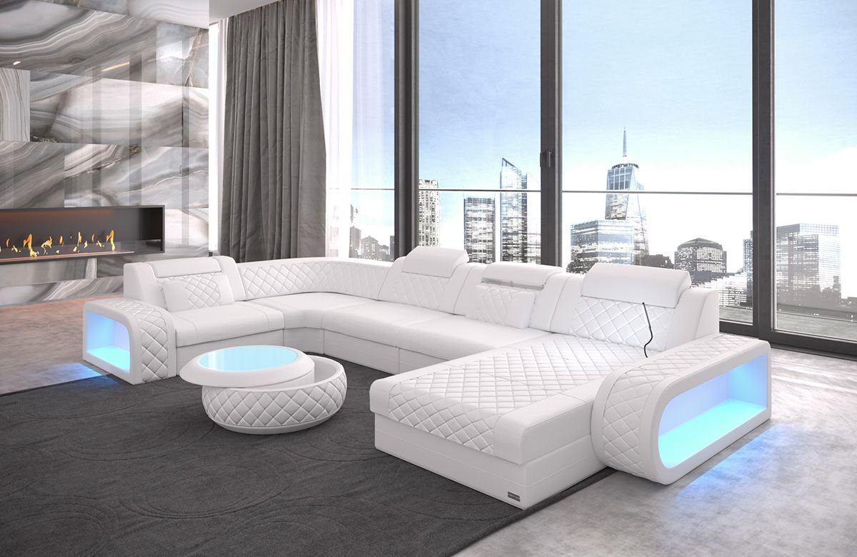 Sofa Dreams Wohnlandschaft Ledercouch Sofa Leder Berlin U Form Ledersofa, Couch, mit LED, wahlweise mit Bettfunktion als Schlafsofa, Designersofa