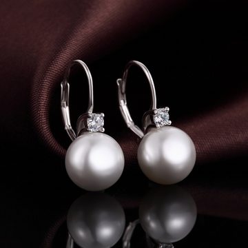 HYTIREBY Paar Ohrhänger 18 Karat Weiß Vergoldet Perlen Ohrringe Damen (2-tlg), 925 Sterling Silber
