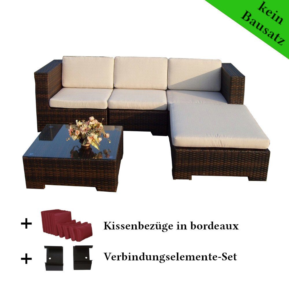 LinJa Gartenlounge-Set Poly Rattan Gartenmöbel California schwarz Alu Garnitur Lounge Garten, (Set)
