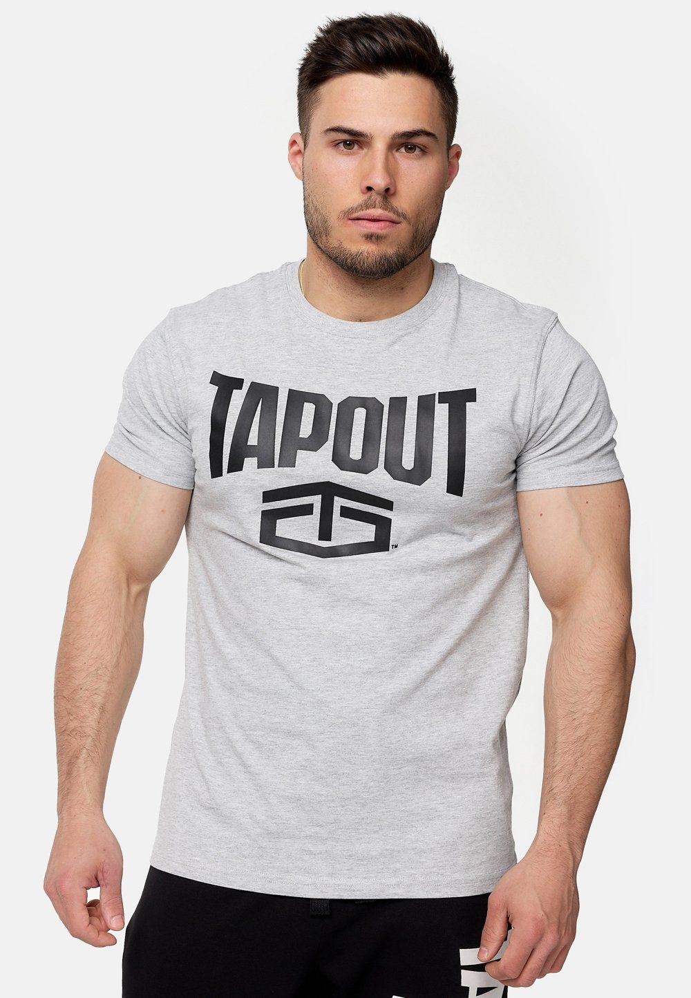 TAPOUT T-Shirt ACTIVE BASIC TEE Marl Grey/Black