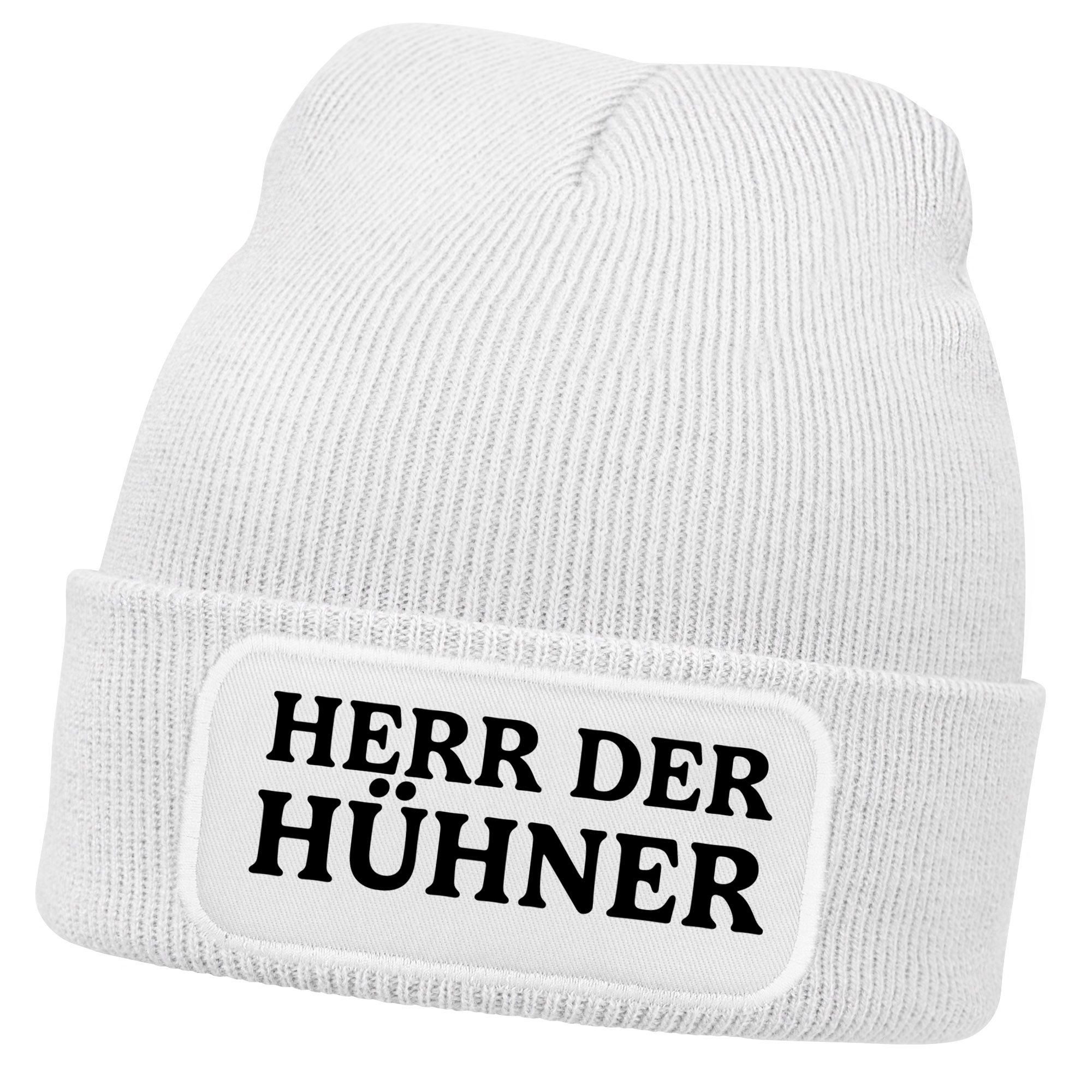 Strickmütze Herren Beanie mit Patch Strickmütze mit it Spruch Herr der Hühner