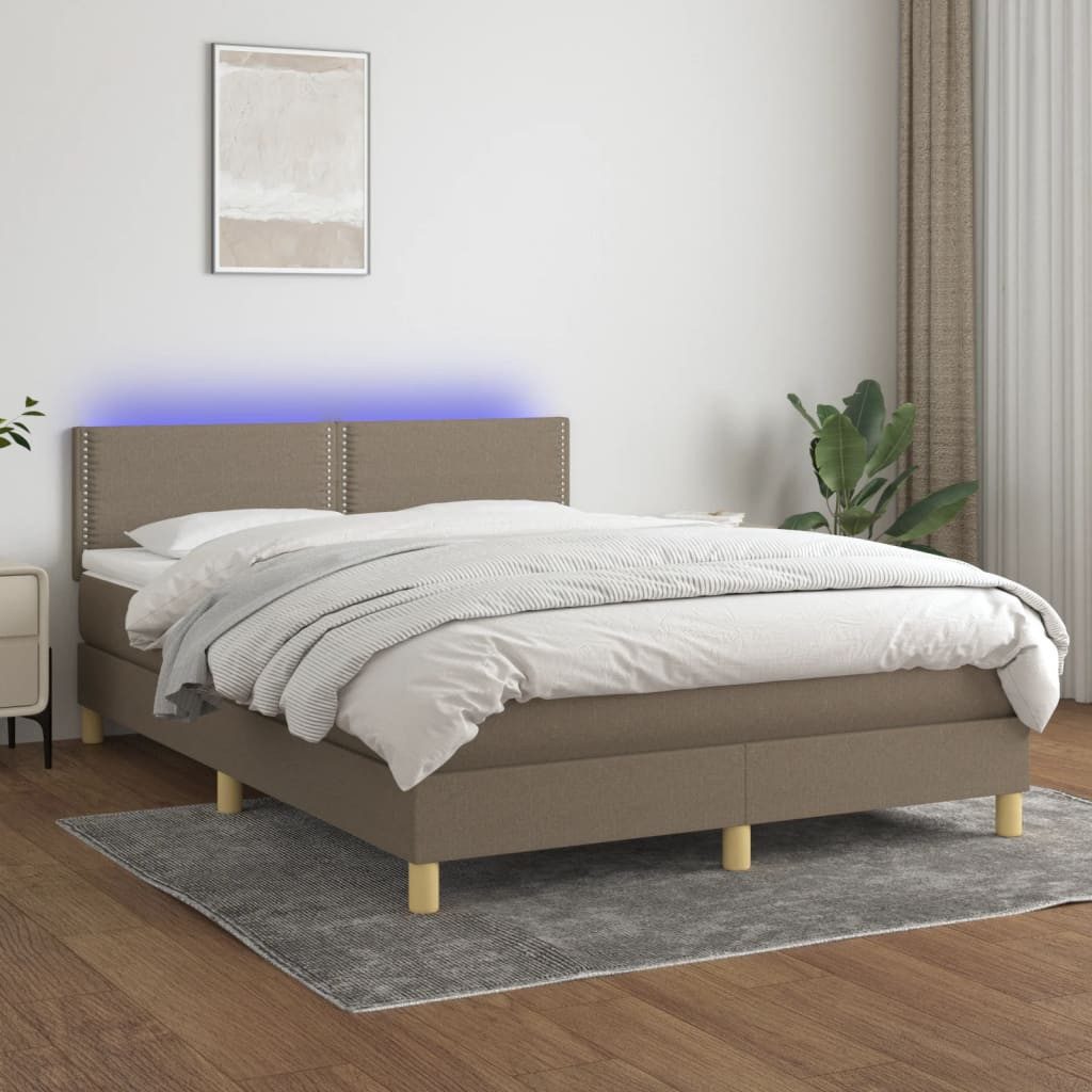 vidaXL Boxspringbett Boxspringbett mit Matratze LED Taupe 140x200 cm Stoff günstig online kaufen