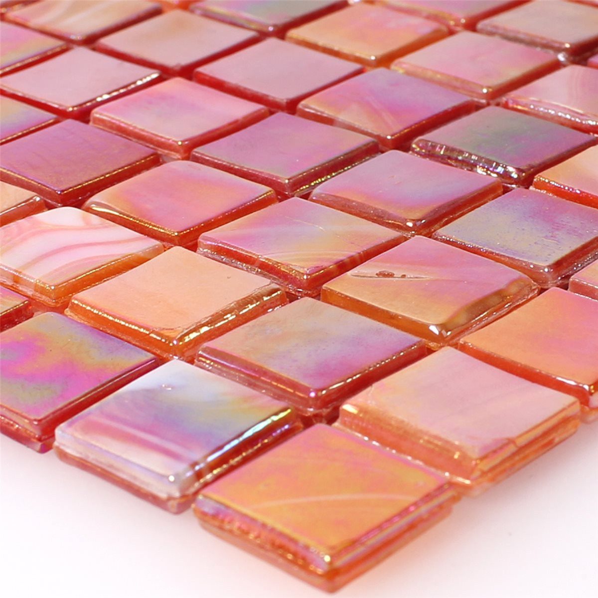 Mosafil Mosaikfliesen Glasmosaik Fliesen Divina Perlmutt Effekt Rot, Glas 31.700x31.700, rot, Verlegefertig auf ein Netz geklebt - Frostsicher - Wasserfest